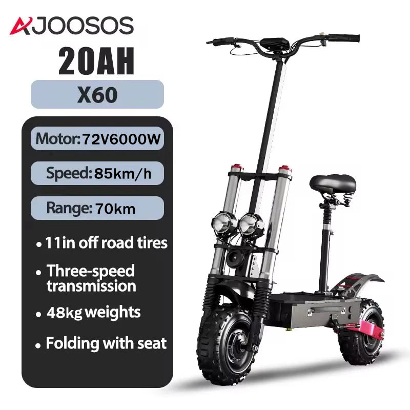 1200W 1300W 2400W 6000W Commuter Seated Adults Electric Scooter 48V/72V E-Scooter 10 inch Tubeless Off Road Tire with LCD.