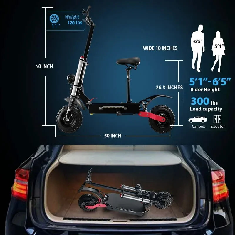 1200W 1300W 2400W 6000W Commuter Seated Adults Electric Scooter 48V/72V E-Scooter 10 inch Tubeless Off Road Tire with LCD.