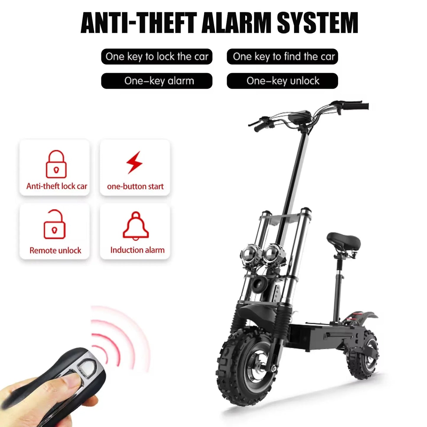 1200W 1300W 2400W 6000W Commuter Seated Adults Electric Scooter 48V/72V E-Scooter 10 inch Tubeless Off Road Tire with LCD.