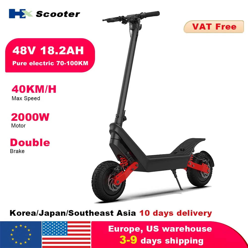 HX X10 18.2AH Powerful Electric Scooter 2000W 48V 40KM/H Foldable Electric Kick Scooter 11 Inch Escooter For Adults.