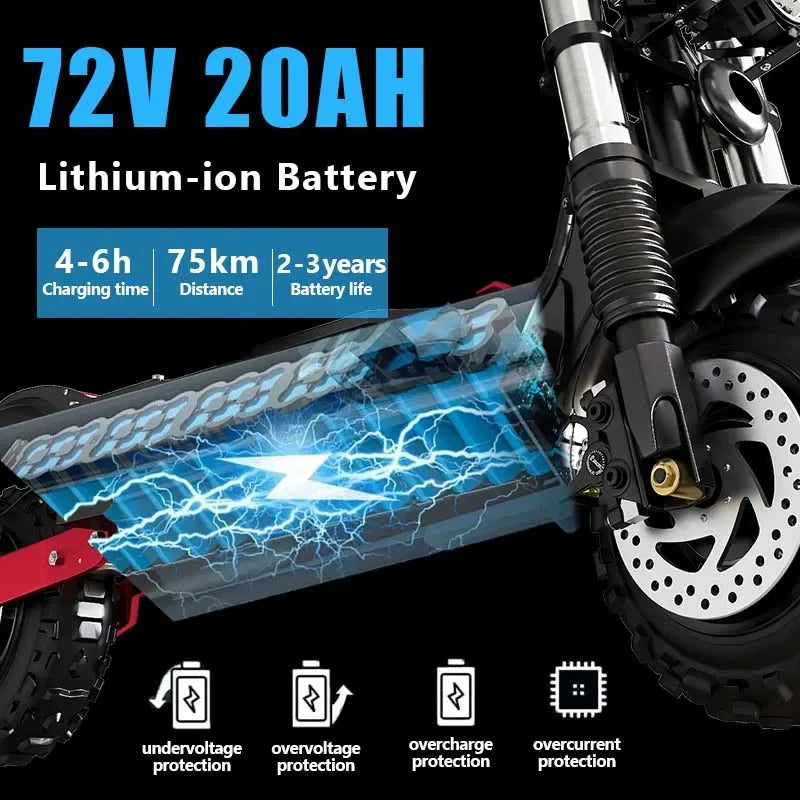 1200W 1300W 2400W 6000W Commuter Seated Adults Electric Scooter 48V/72V E-Scooter 10 inch Tubeless Off Road Tire with LCD.