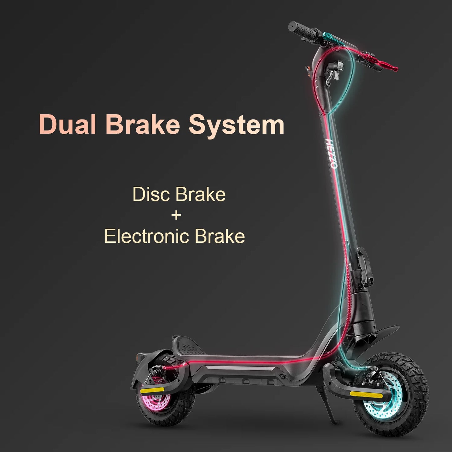 HEZZO Electric Scooter 48V 1600W Powerful Dual Motors 18Ah City Off Road F5 Escooter Oil Brake 28Mph 37 Miles Range US Warehouse.