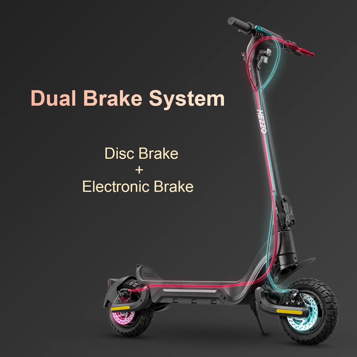 HEZZO Electric Scooter 48V 1600W Powerful Dual Motors 18Ah City Off Road F5 Escooter Oil Brake 28Mph 37 Miles Range US Warehouse.