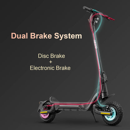 HEZZO Electric Scooter 48V 1600W Powerful Dual Motors 18Ah City Off Road F5 Escooter Oil Brake 28Mph 37 Miles Range US Warehouse.