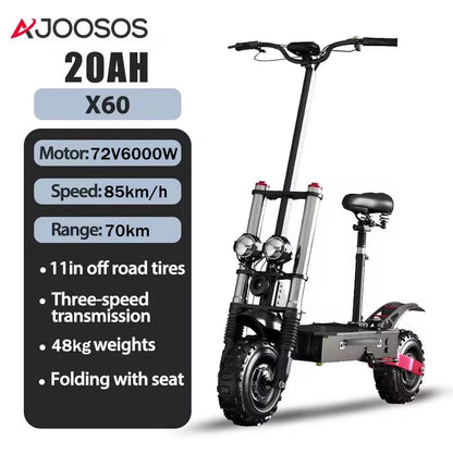 1200W 1300W 2400W 6000W Commuter Seated Adults Electric Scooter 48V/72V E-Scooter 10 inch Tubeless Off Road Tire with LCD.