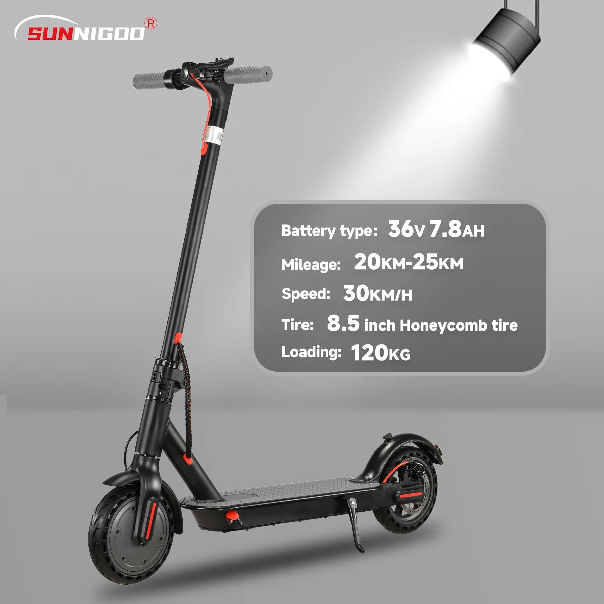 SUNNIGOO N7PRO Electric Scooter Adults 36V 10.4Ah Escooter Long Range 19 Miles Lightweight Kick Scooter US Stock Black With Gift.