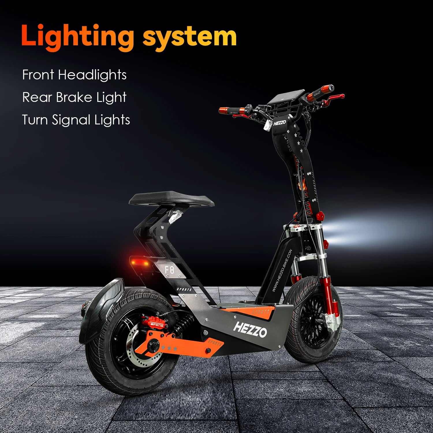 HEZZO F8 Electric Scooter 16 Inch Foldable 72v 8000W 62.5MPH 50Ah Long Range Off Road Escooter Motorbike With Seat US Warehouse.