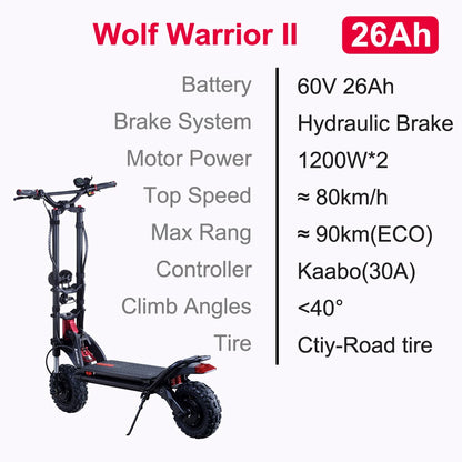 Original Kaabo Wolf Warrior 11 60V 26Ah 60V 35Ah 1200W*2 Dual Motor Full Hydraulic Brake 11inch Kaabo Wolf Warrior 11 E-Scooter.