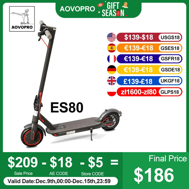 AOVOPRO ES80 Electric Scooters 350W 31km/h Smart APP Folding Scooter For Work Aluminum Alloy Electric Scooter Long Battery Life.