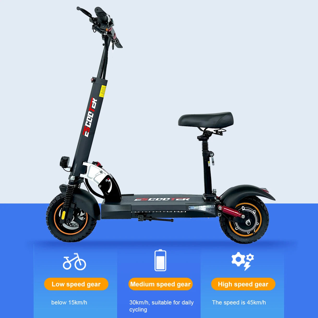 Electric Scooter with Off-road Tire, Kick Scooter, Electric E-Scooter, 10in, 45 km/h, 45km, 55km Range, 13Ah, 15Ah, 800W.