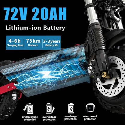 1200W 1300W 2400W 6000W Commuter Seated Adults Electric Scooter 48V/72V E-Scooter 10 inch Tubeless Off Road Tire with LCD.