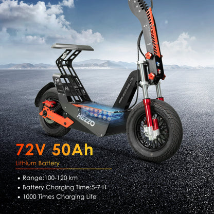 HEZZO F8 Electric Scooter 16 Inch Foldable 72v 8000W 62.5MPH 50Ah Long Range Off Road Escooter Motorbike With Seat US Warehouse.